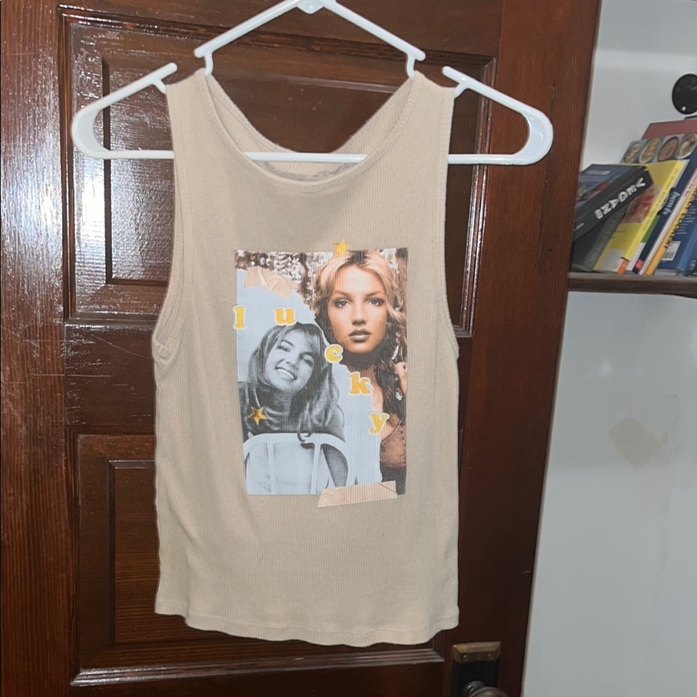 Vintage Britney Spears Tan Cream Artistic Graphic Tank Top